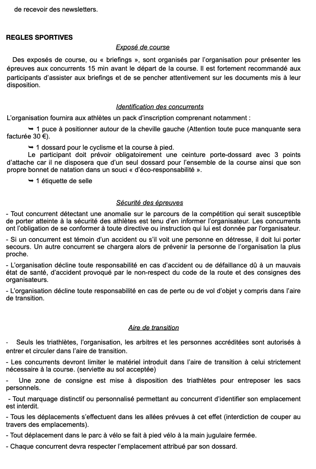 Règlement de la manifestation 