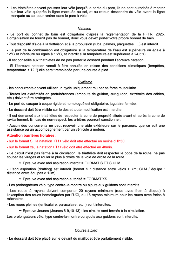 Règlement de la manifestation 