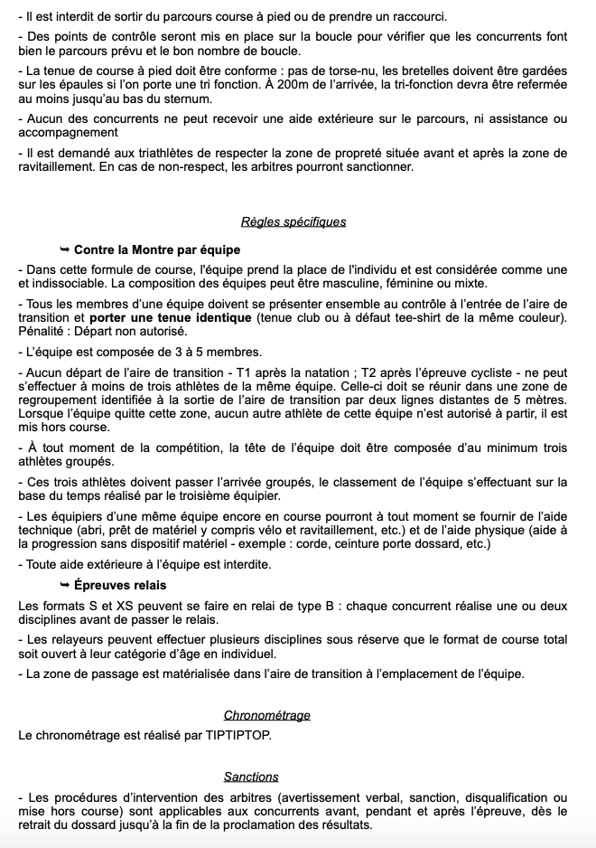 Règlement de la manifestation 