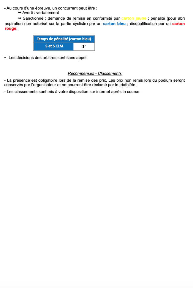 Règlement de la manifestation 