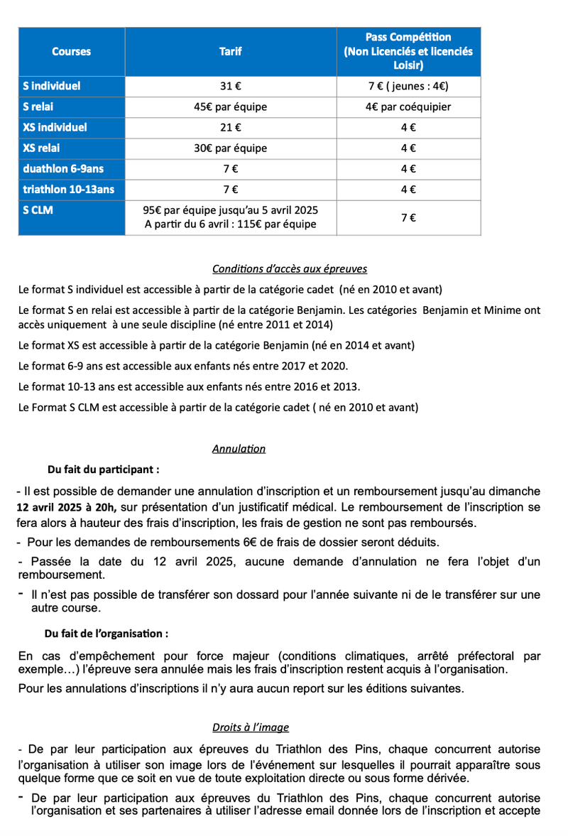 Règlement de la manifestation 
