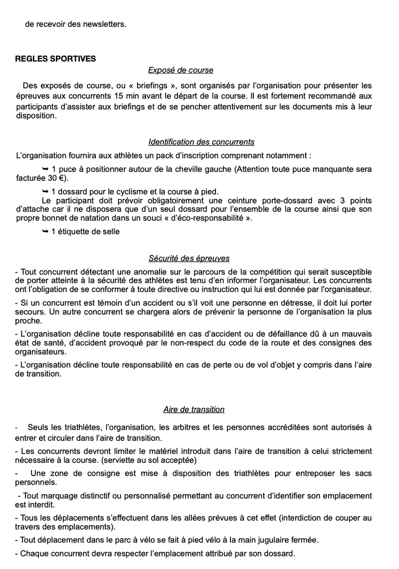 Règlement de la manifestation 