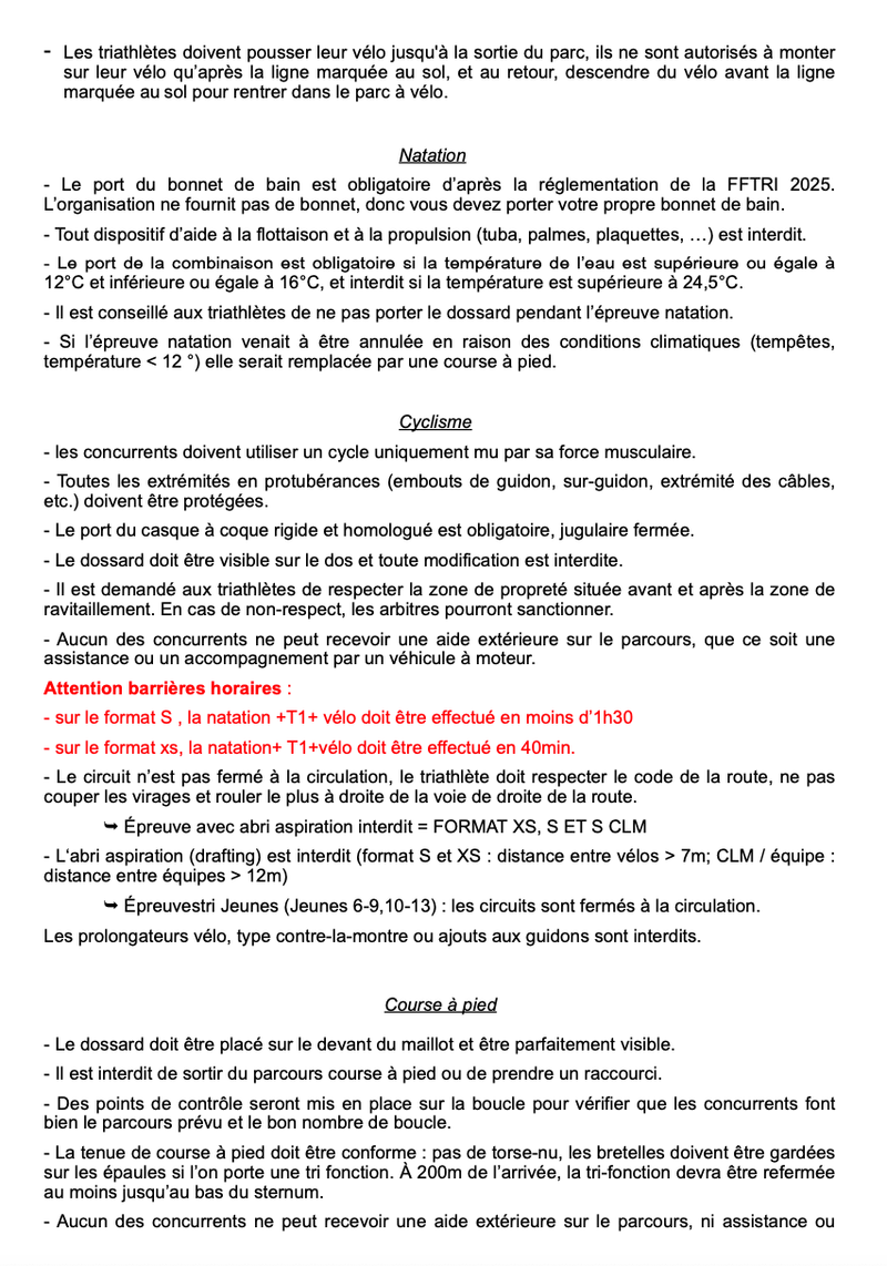 Règlement de la manifestation 