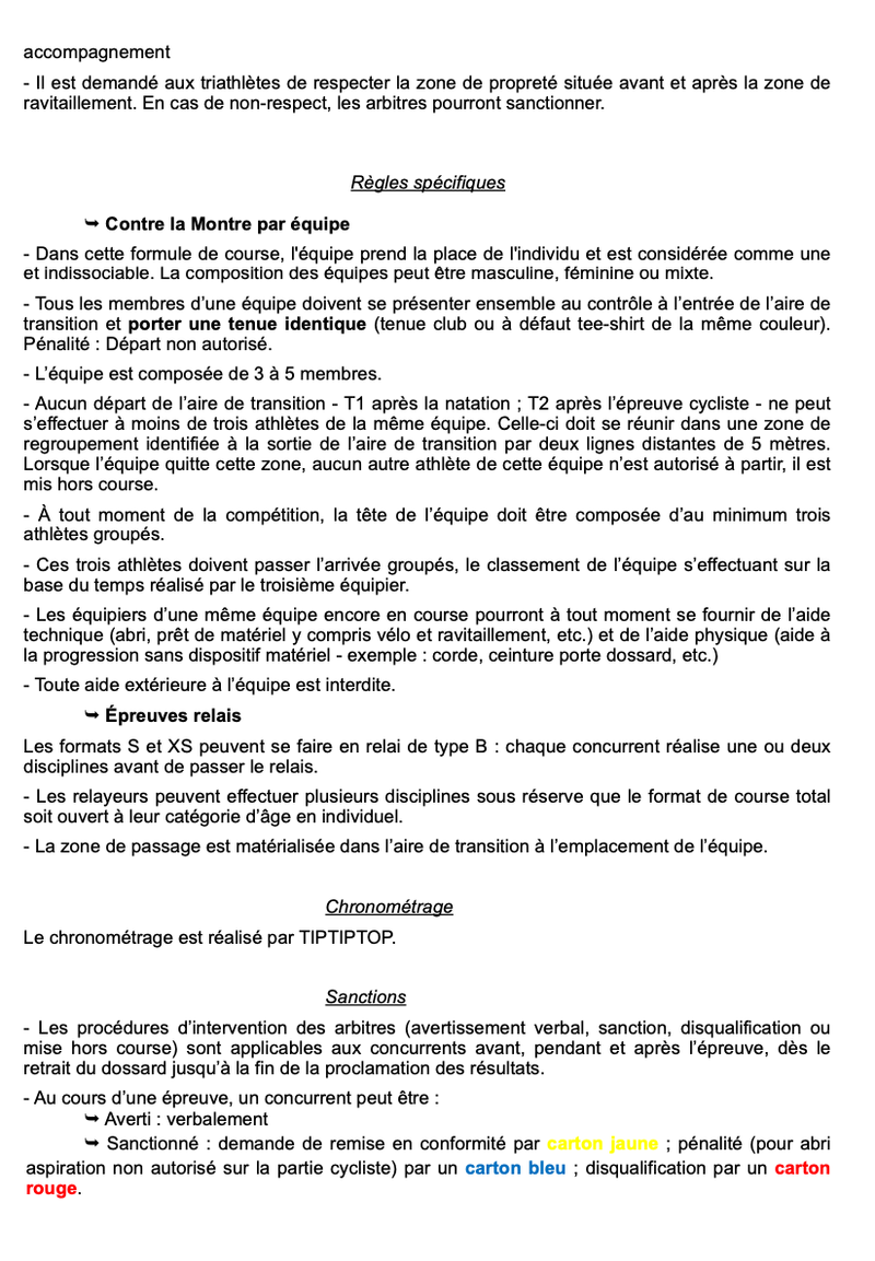 Règlement de la manifestation 