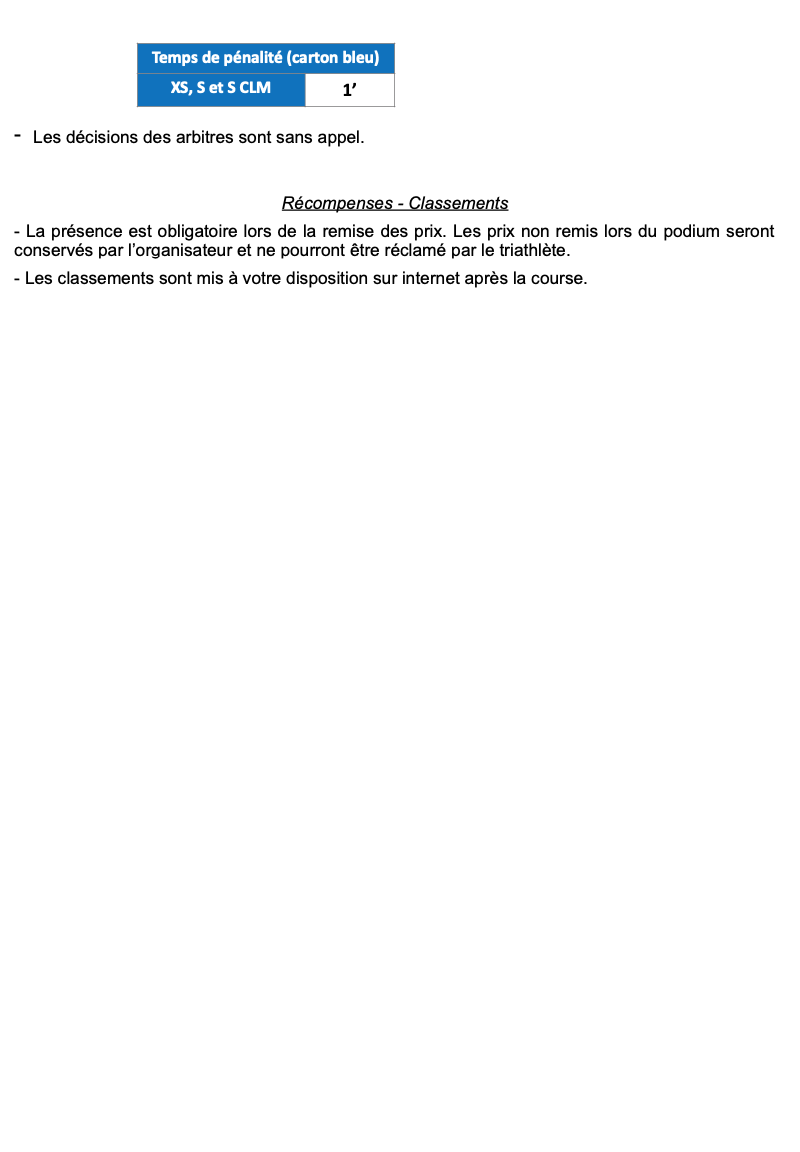 Règlement de la manifestation 