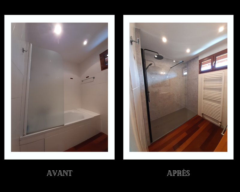 Salles de bain et WC gris, blanc, bois