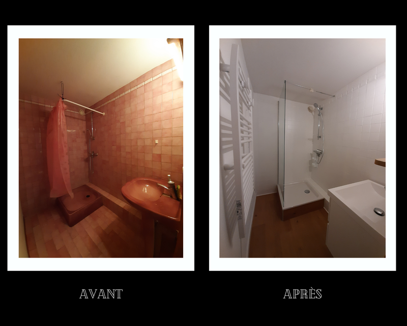 Salles de bain et WC gris, blanc, bois