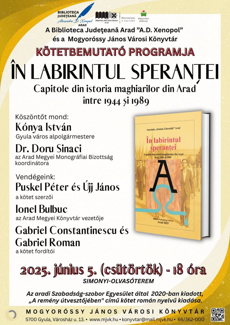 Lansare de carte la Biblioteca din Gyula - In labirintul sperantei – 5 iunie 2025 - ora locala 18.00