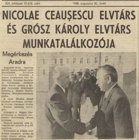 Ceausescu Grosz Karoly találkozása Aradon