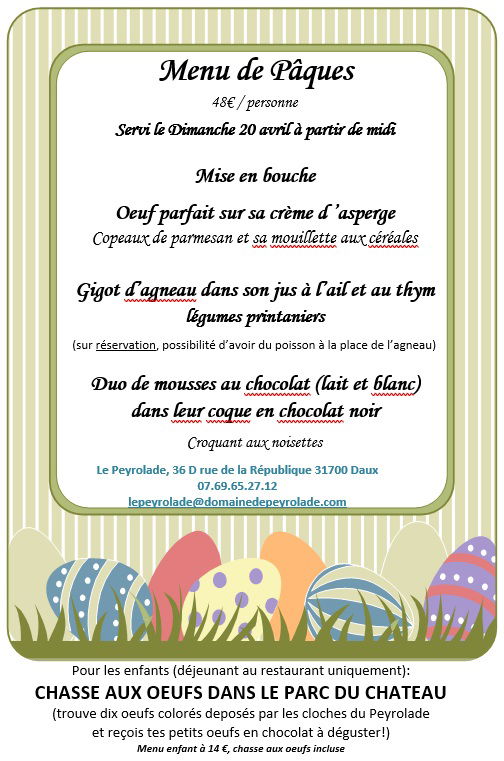 Repas de Pâques et chasse aux oeufs