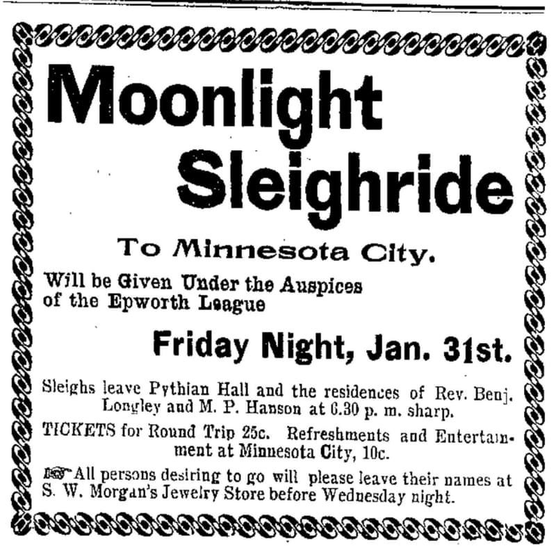 Moonlight Sleigh Ride to Minnesota City 1896