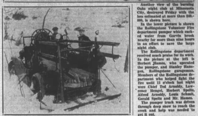 1935 Oak Fire Newspaper Photo-Rollingstone Fire Department Pumper