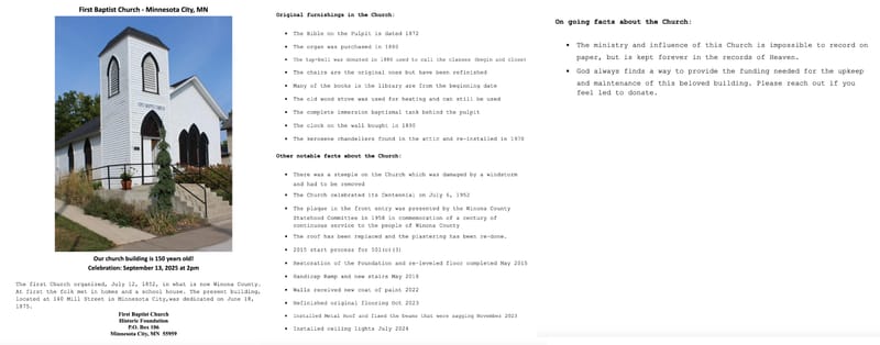 Church info from the First Baptist Church Foundation