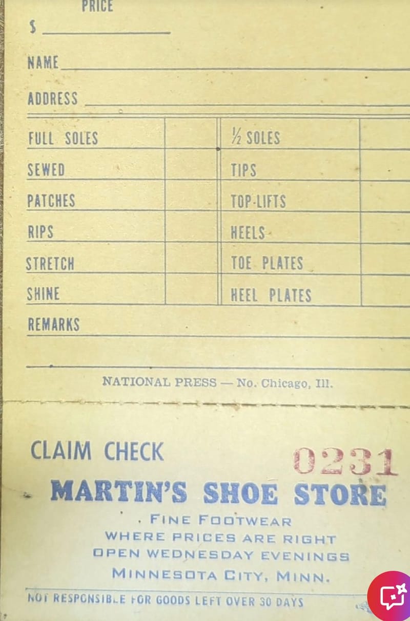 Martin Shoe Store Receipt