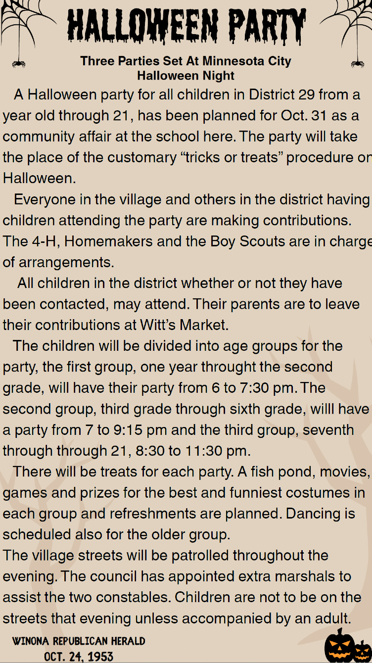 Halloween Party in Minnesota City 1953