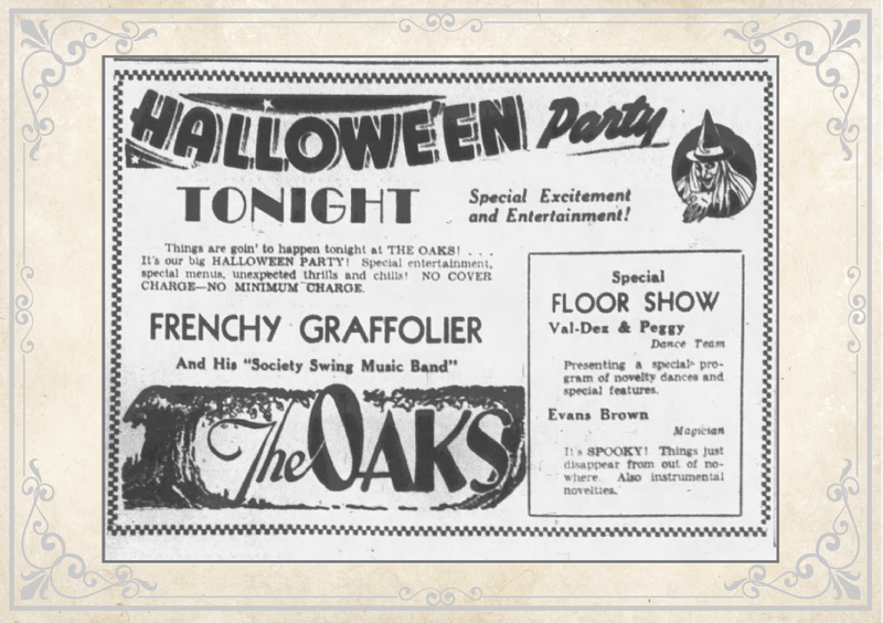 Newspaper Advertising of Oaks Halloween Party 1939
