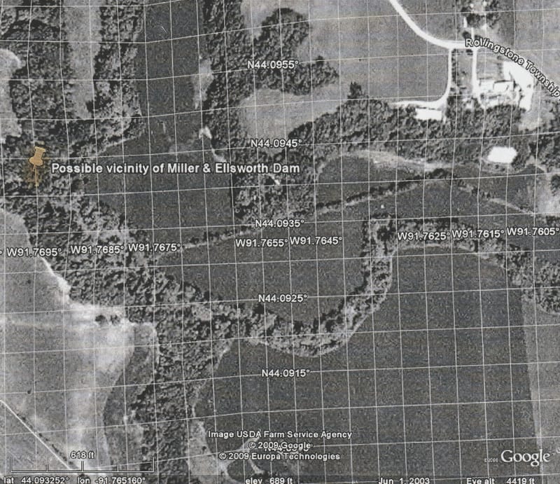Map showing possible location of Ellsworth Dam