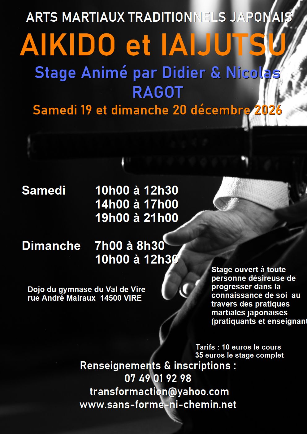 Cours  et stages d'arts martiaux d'été ouverts à tous prochain rdv : 19 et 20 décembre 2026