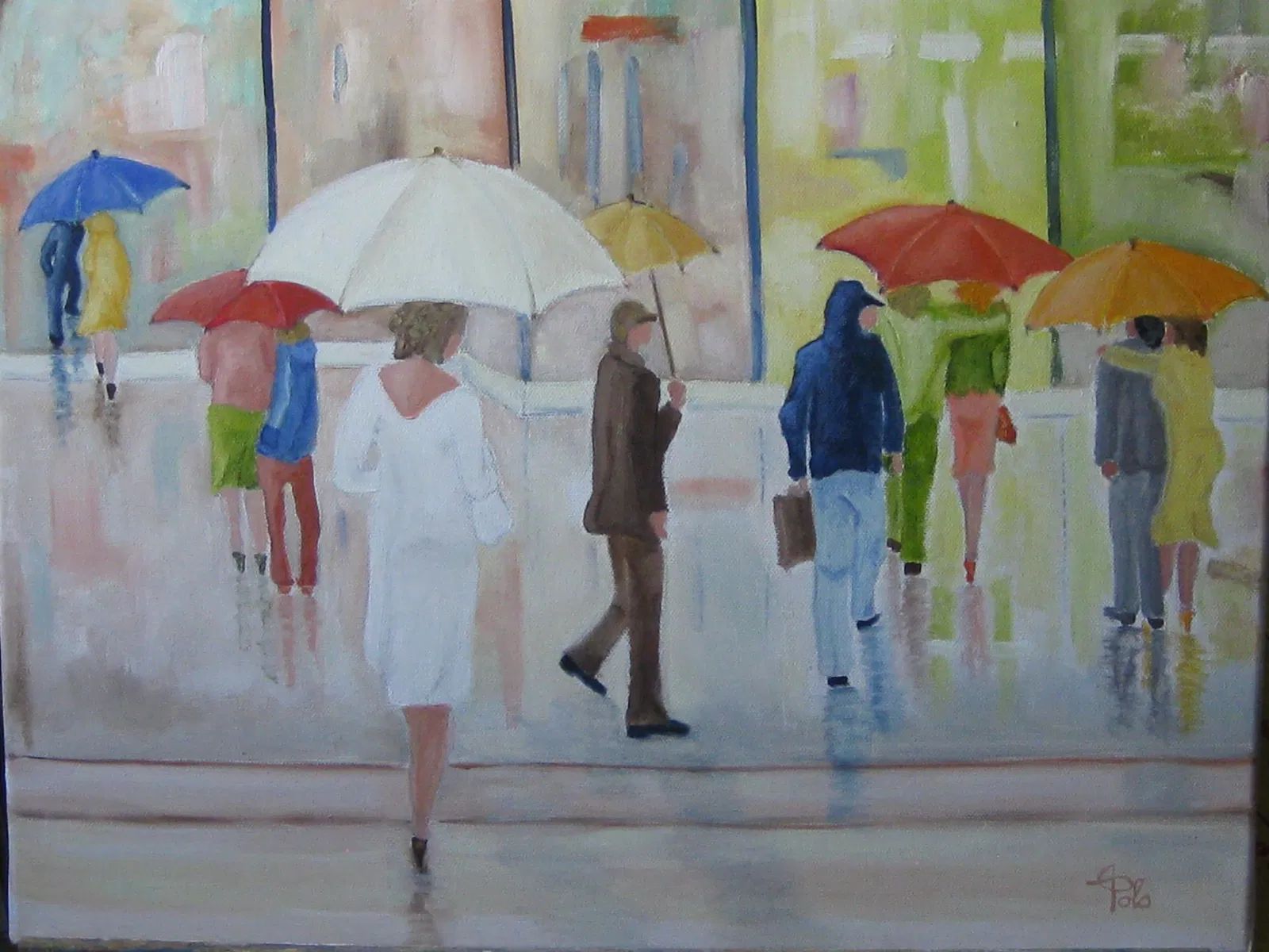 Shopping con ombrello 50X40 Olio su tela