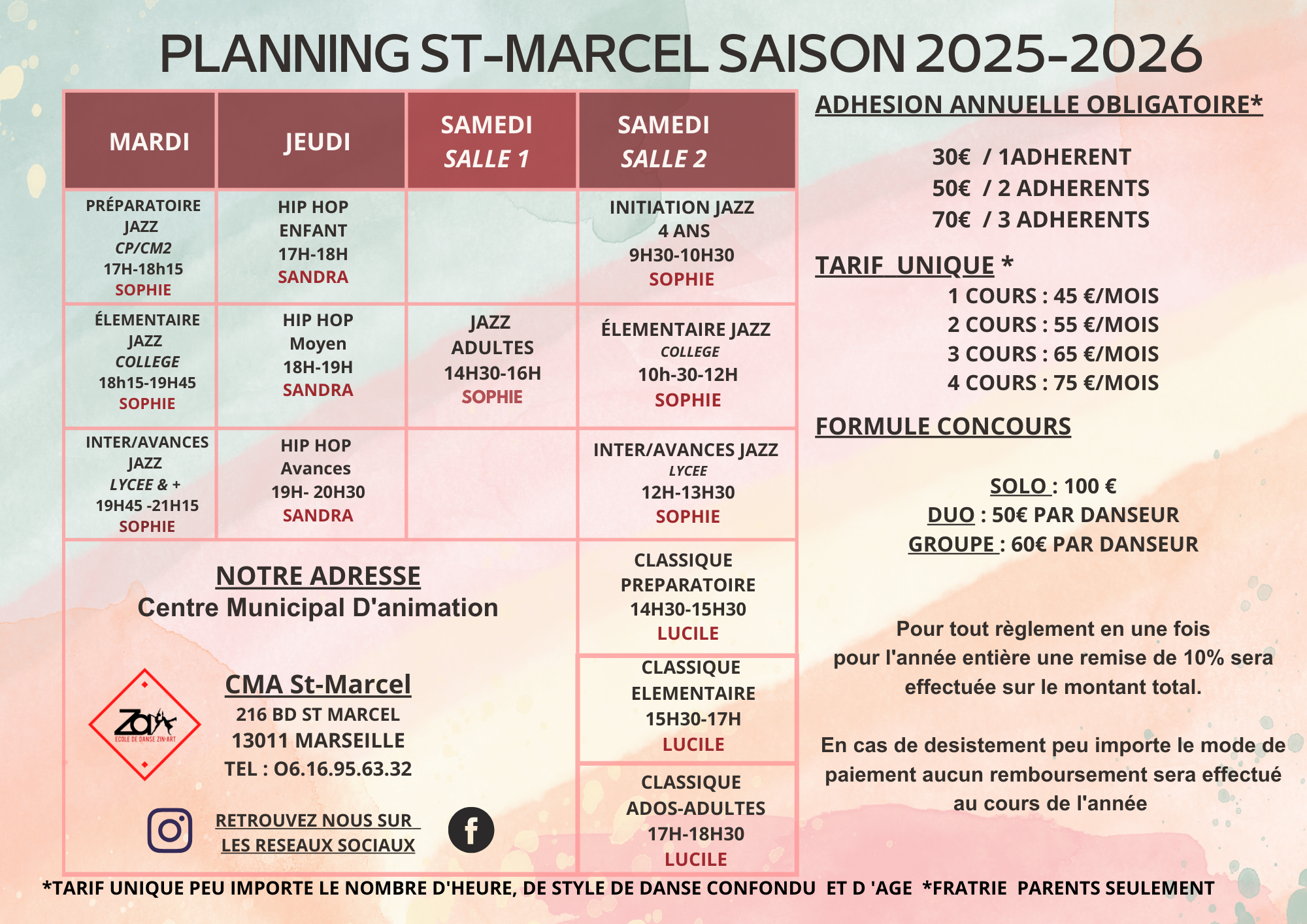 PLANNING ET TARIFS 2024-2025