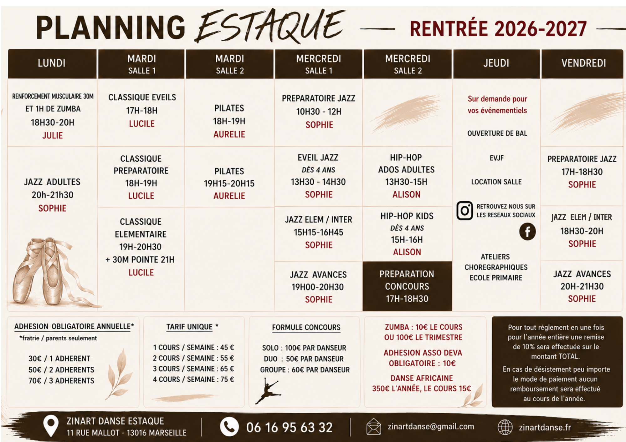 PLANNING ET TARIFS 2026-2027