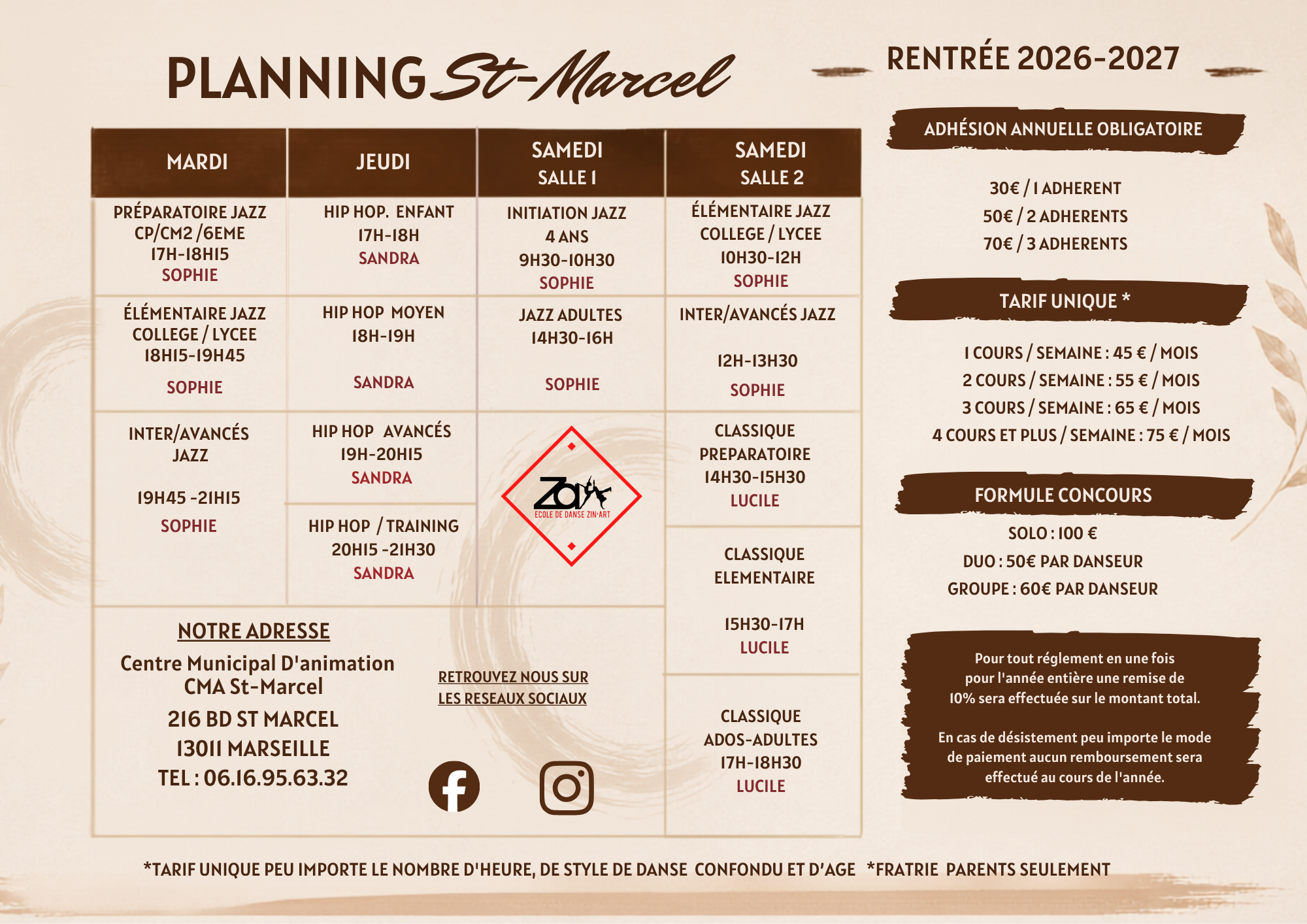 PLANNING ET TARIFS 2026-2027