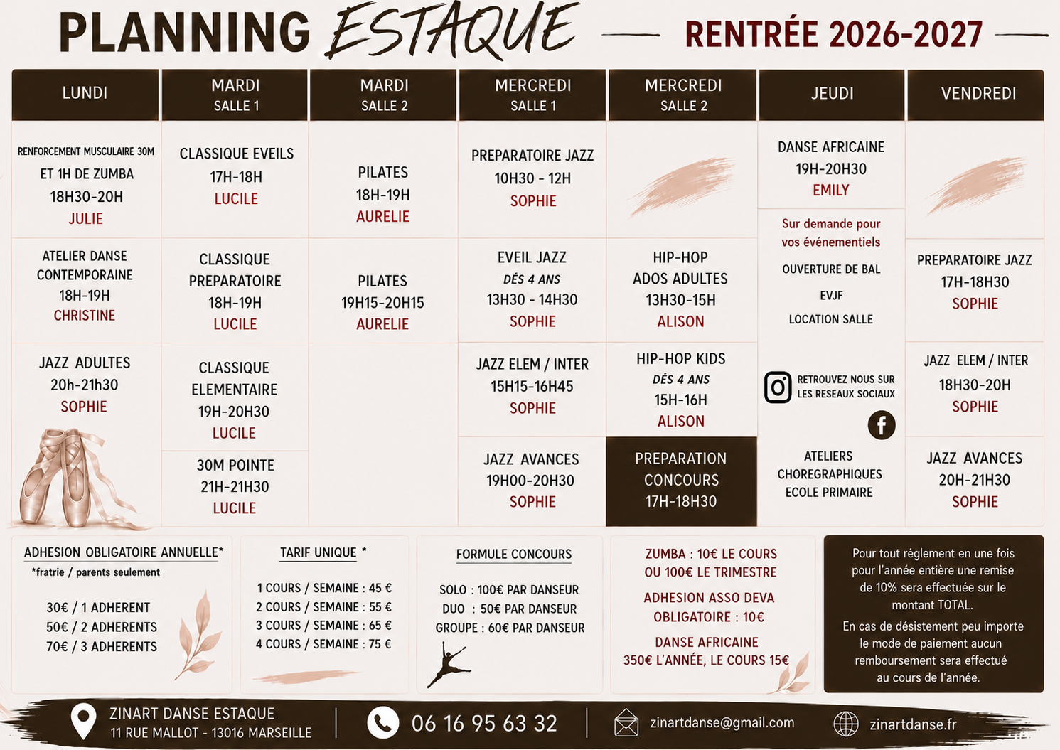 PLANNING ET TARIFS 2026-2027