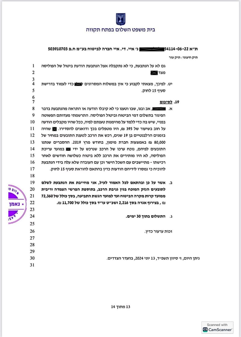 📢 ניצחון משפטי מול חברת הביטוח – הצדק יצא לאור! ⚖️🚗