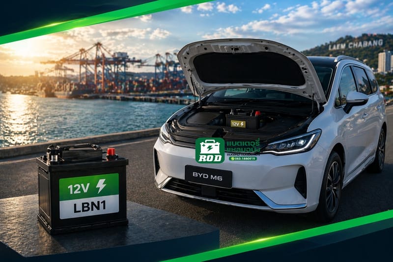 แบตเตอรี่ 12V BYD M6 ขนาดตรงรุ่น LBN1 ศรีราชา แหลมฉบัง โรงโป๊ะ เปลี่ยนถึงที่