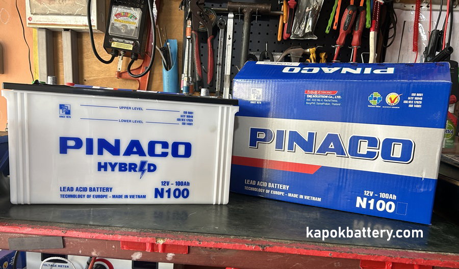 แบตเตอรี่รถหัวลาก 100 แอมป์ pinaco N100