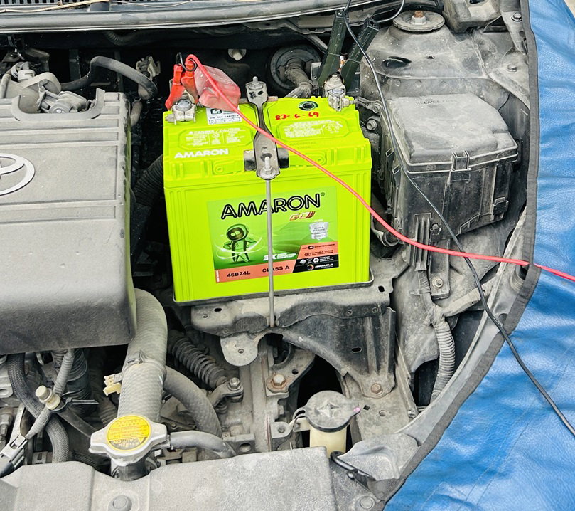 เปลี่ยนแบตเตอรี่ Toyota Yaris AMARON GO 46B24L ถึงที่เดอะพอยต์ คอนโด แหลมฉบัง