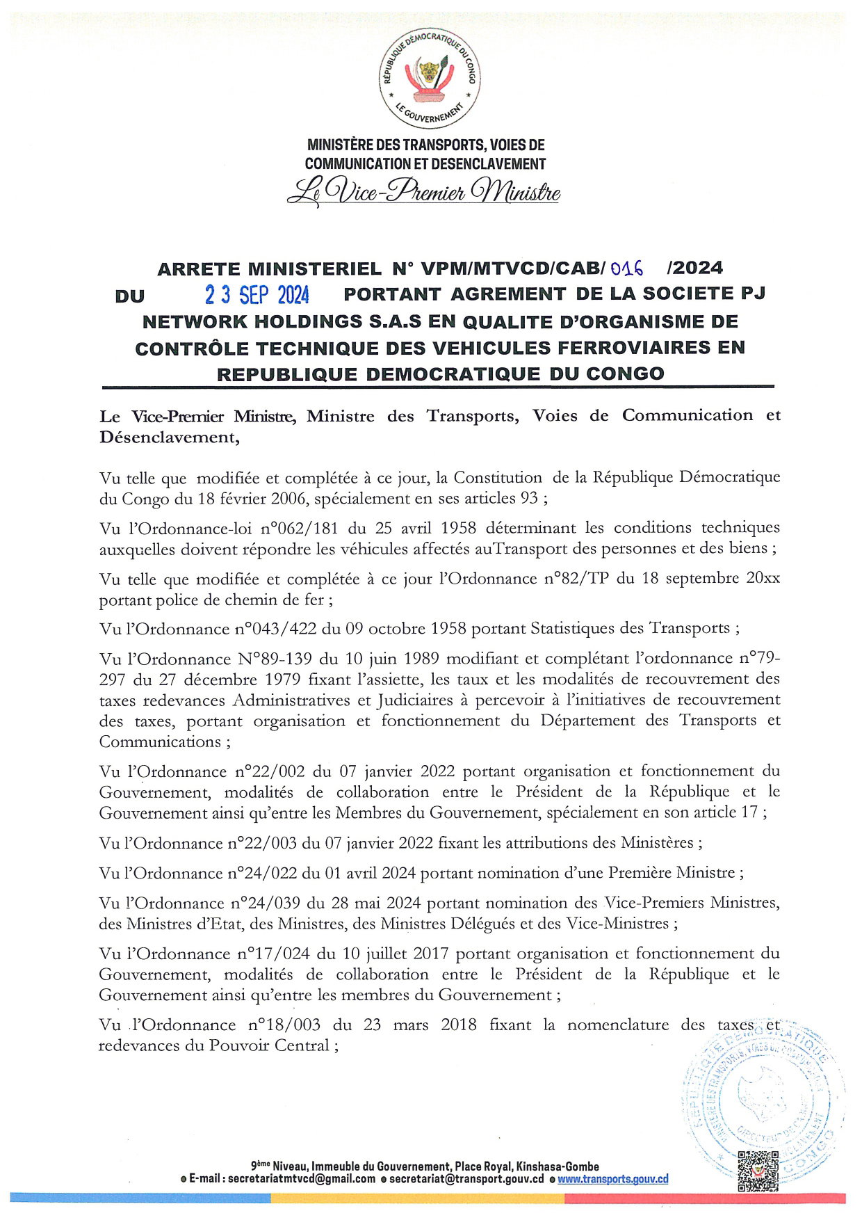 Arrete Ministerielle  