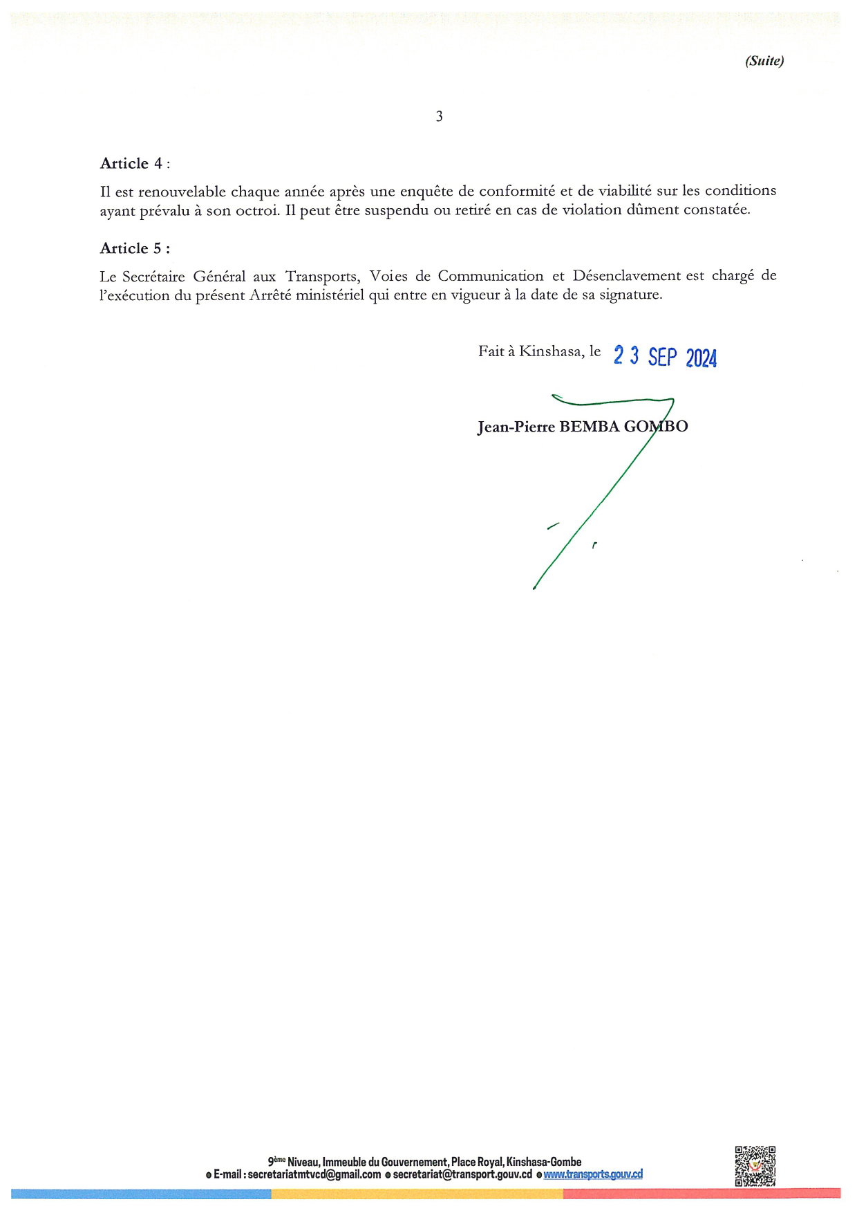 Arrete Ministerielle