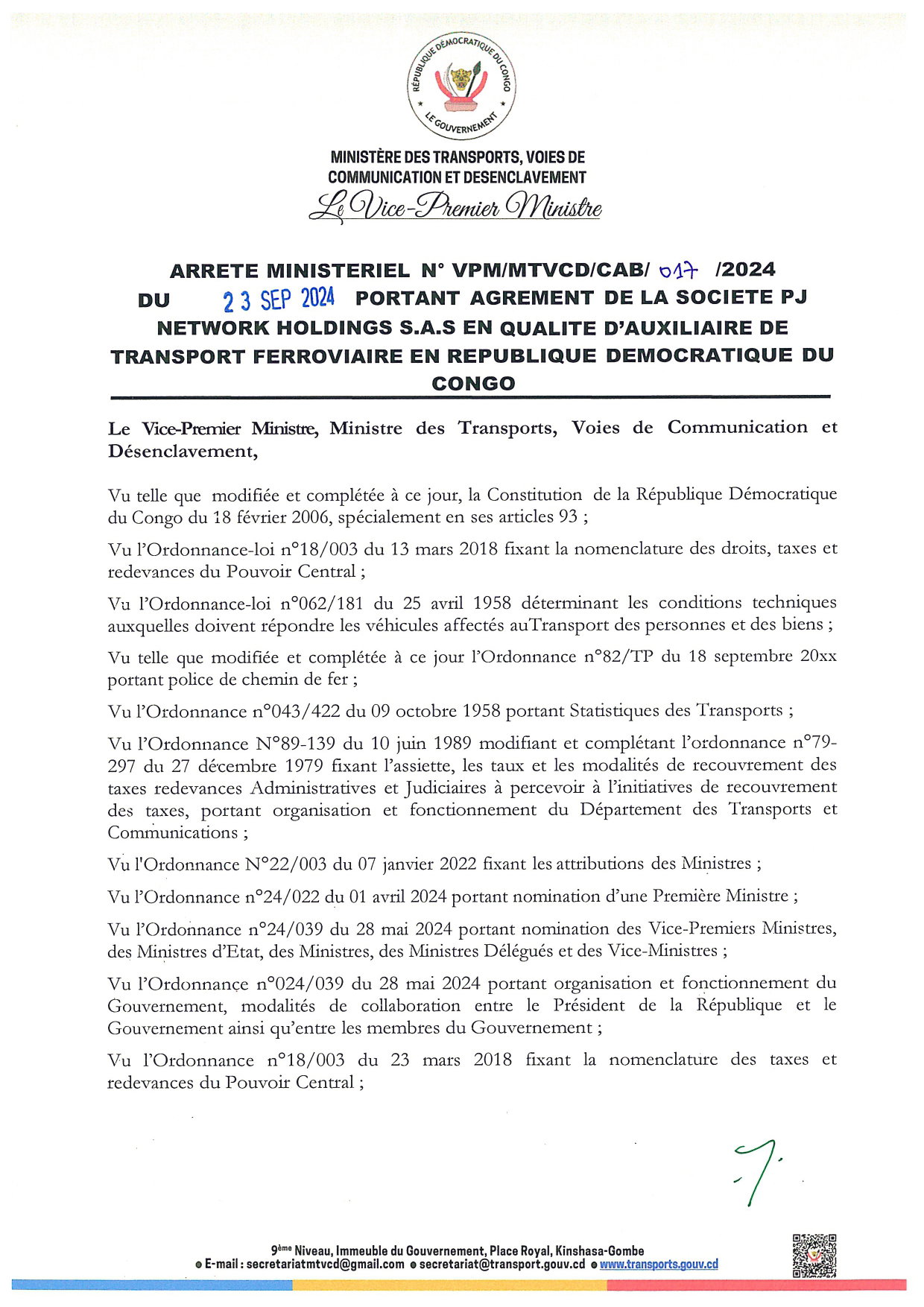 Arrete Ministerielle