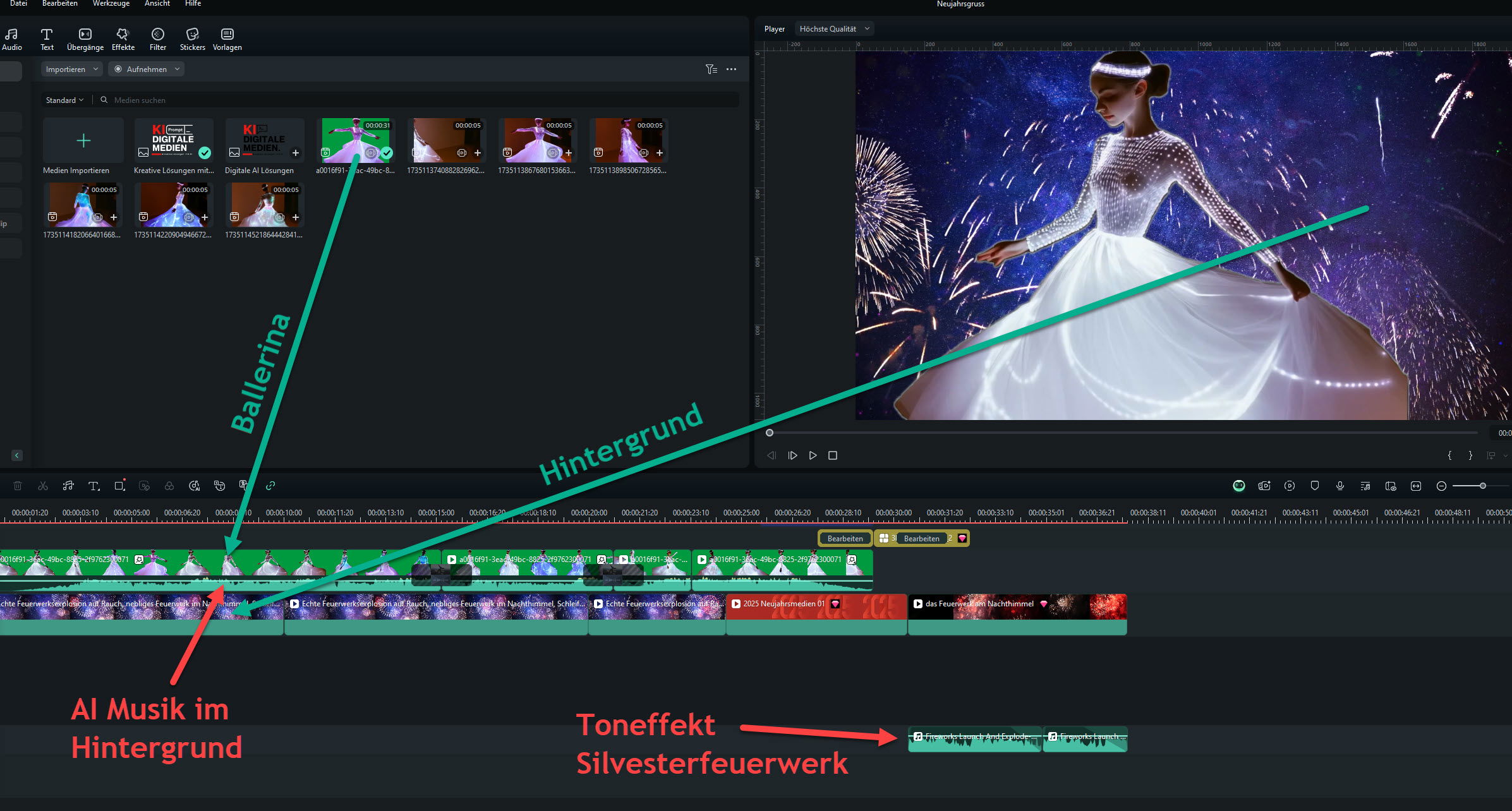 Dashboard Filmschnitt Silvesterfilm mit der Ballerina