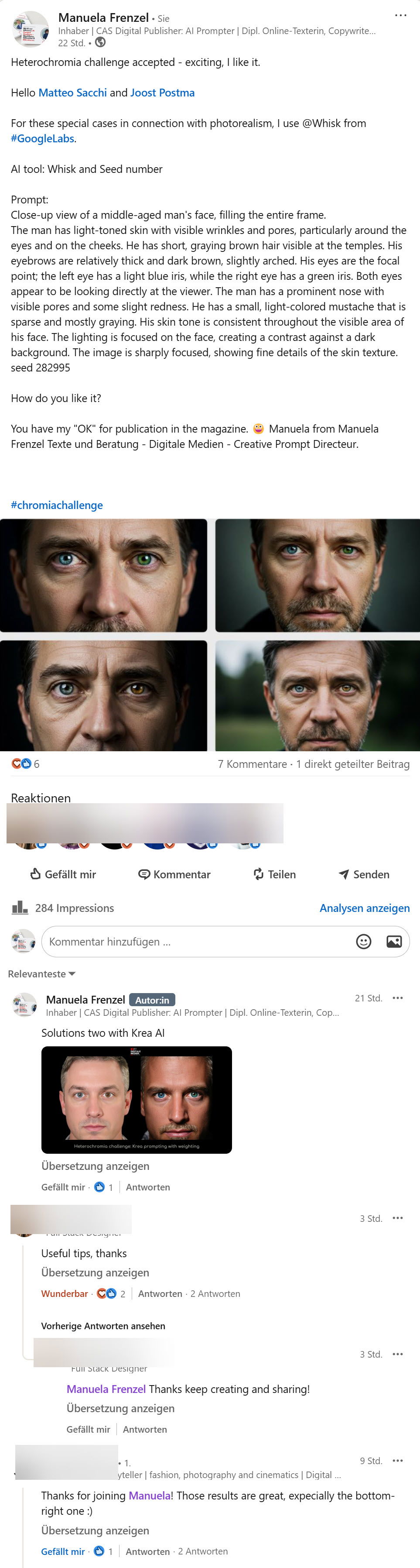 LinkedIn Feedback für meine hilfreichen Posts zu Heterochromia