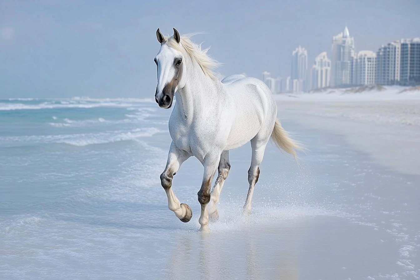 weisses Pferd am Strand