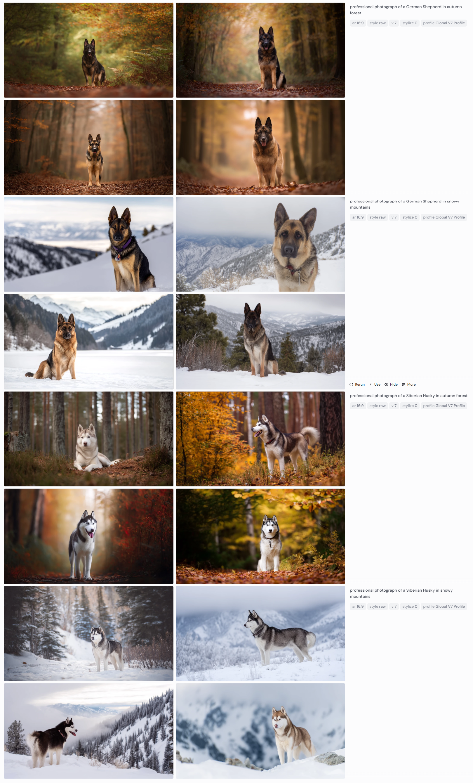 Permutationen in Midjourney Huskys