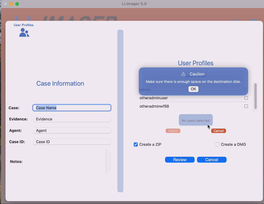 LLIMAGER 5.x User Profiles Targeted Imaging