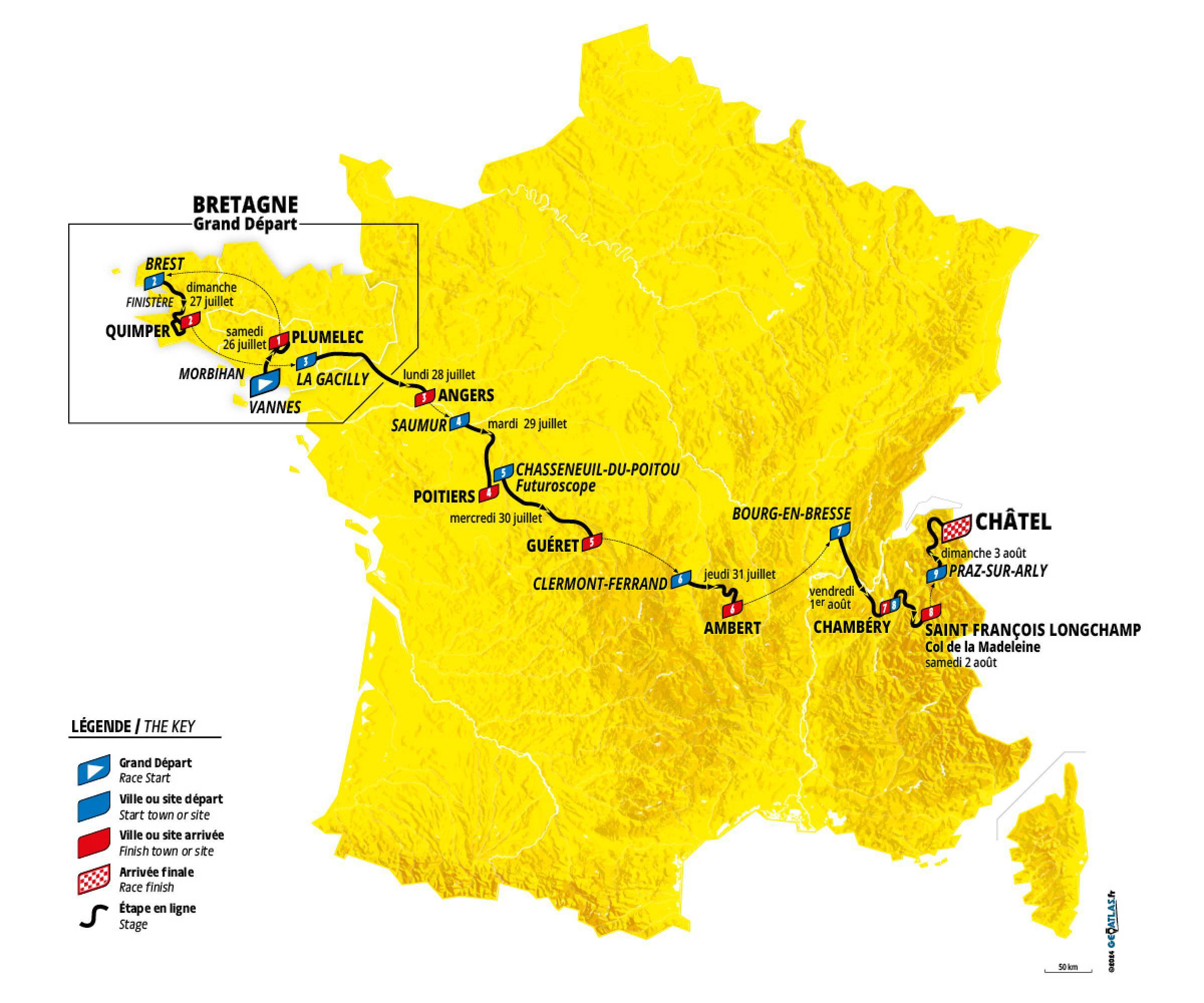 Le parcours du Tour de France Femmes 2025