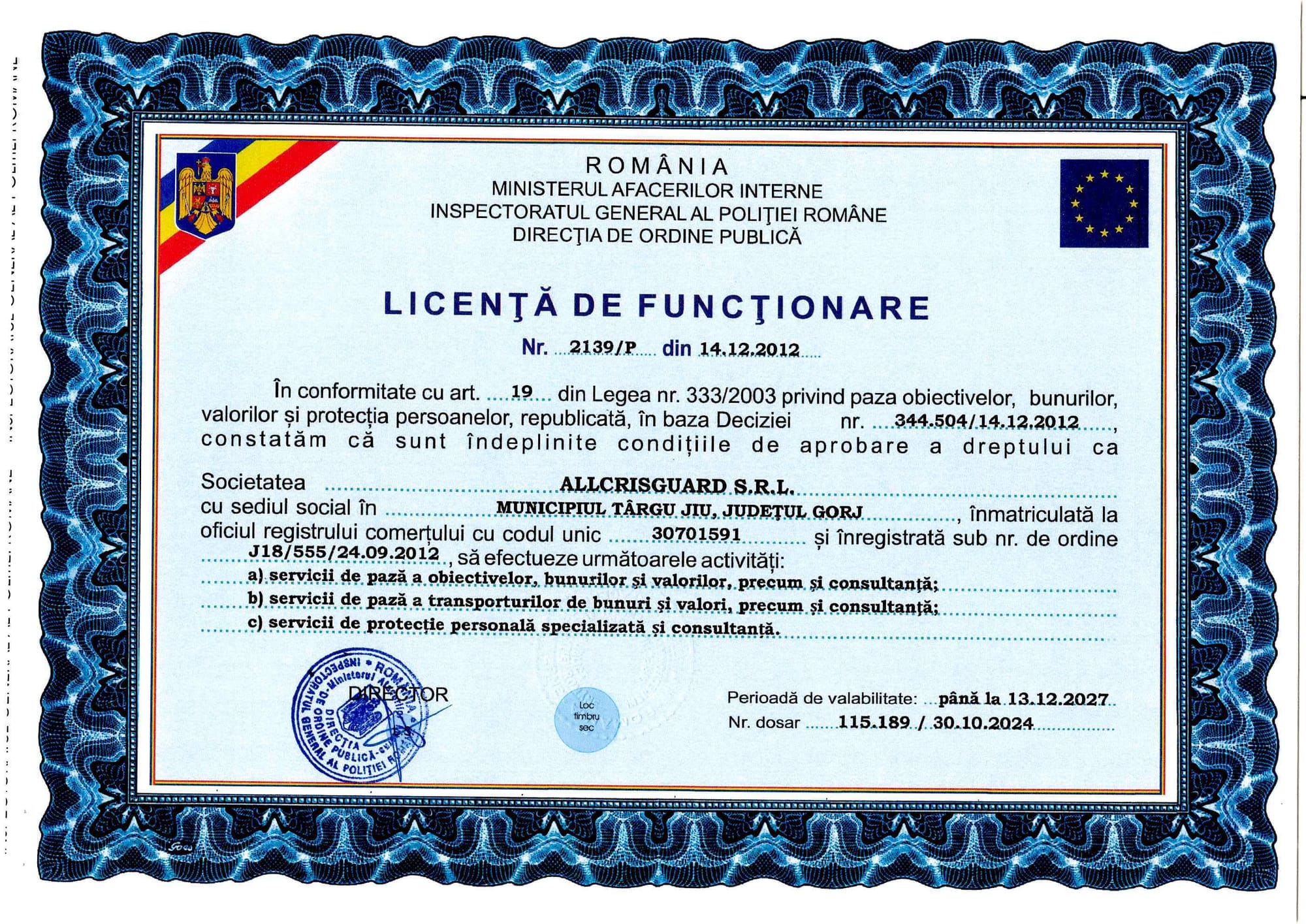 LICENȚĂ PAZĂ