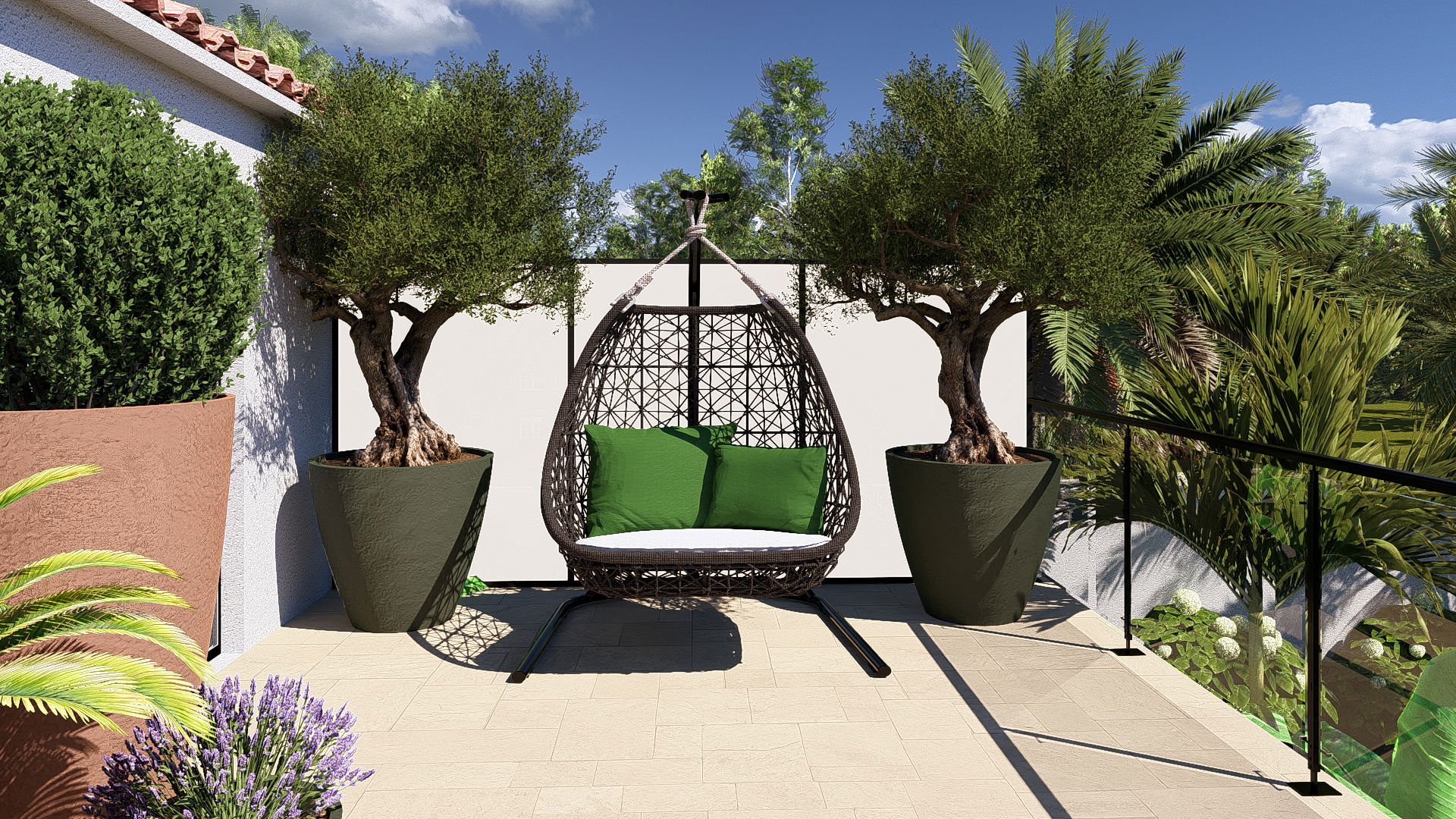 La piscine comme axe central du jardin 