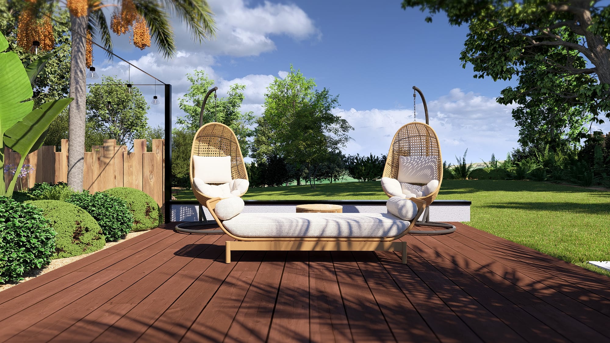 Un salon encastré qui surplombe le jardin