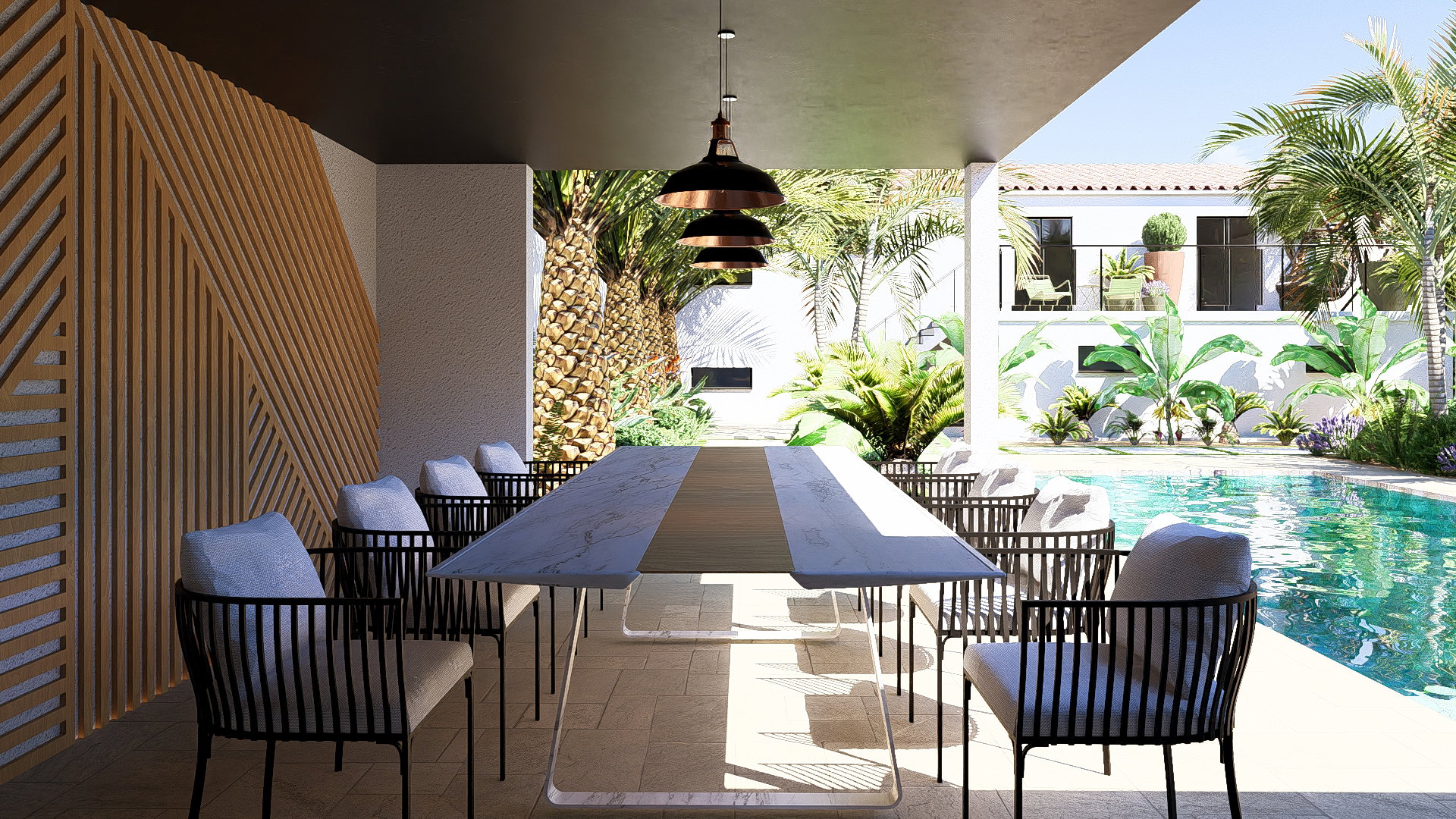 The swimming pool as the central axis of the garden