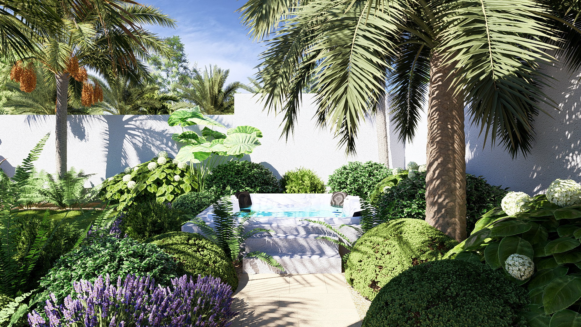 The swimming pool as the central axis of the garden