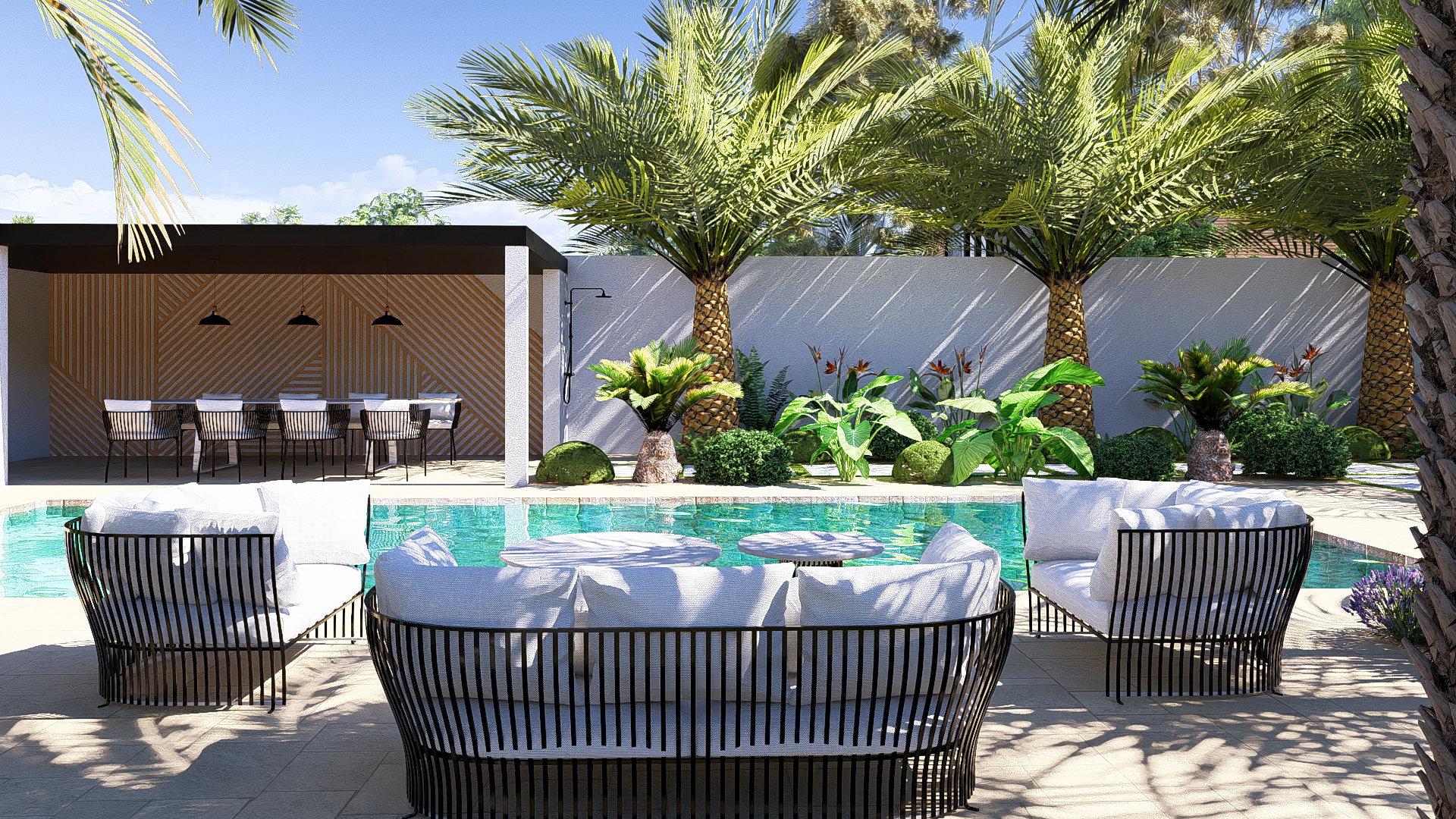 The swimming pool as the central axis of the garden