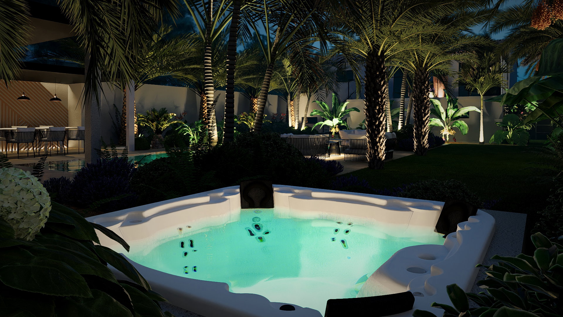 The swimming pool as the central axis of the garden