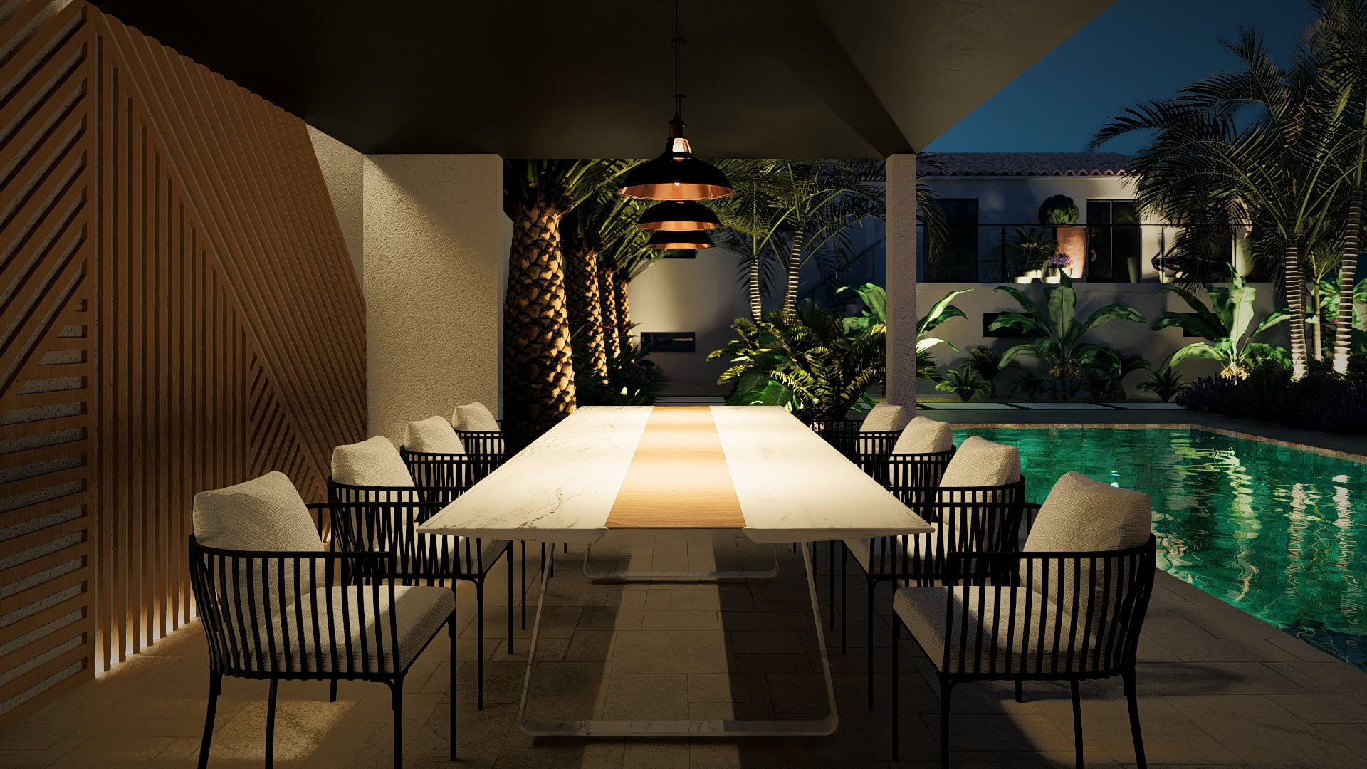 The swimming pool as the central axis of the garden