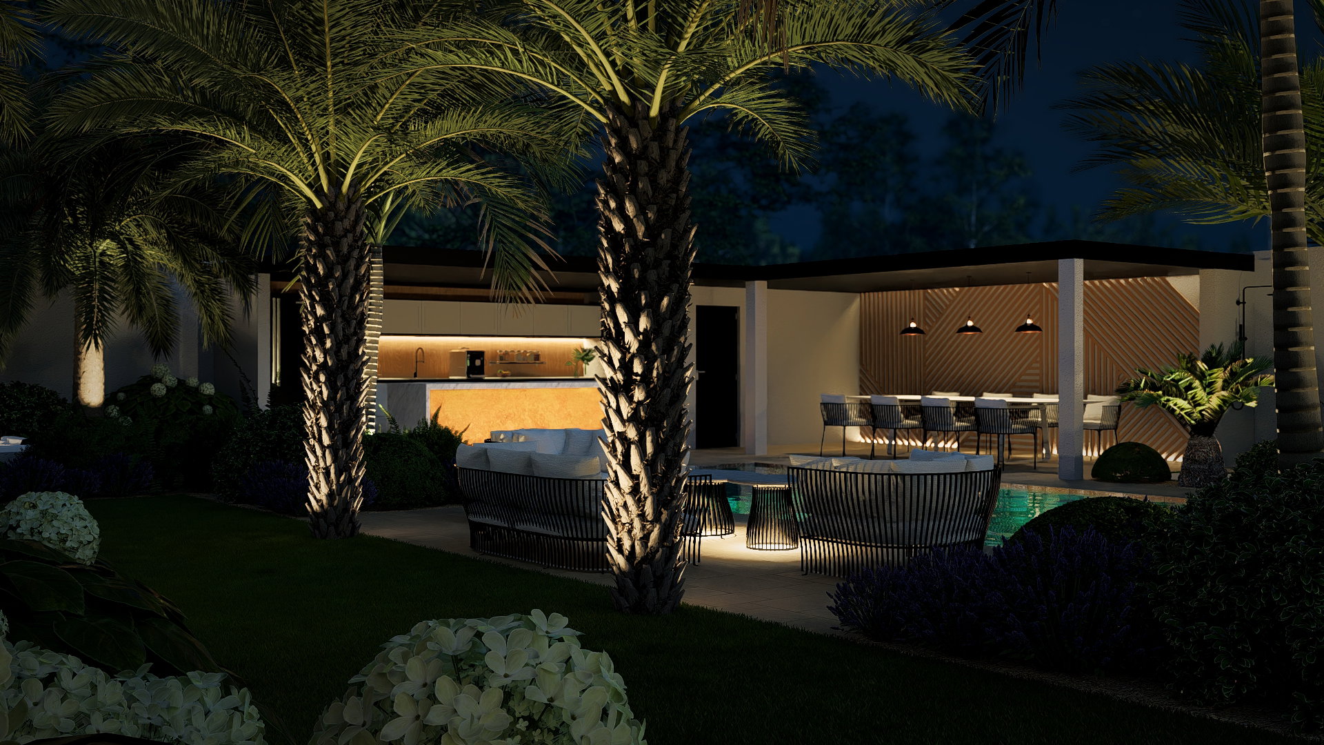 The swimming pool as the central axis of the garden