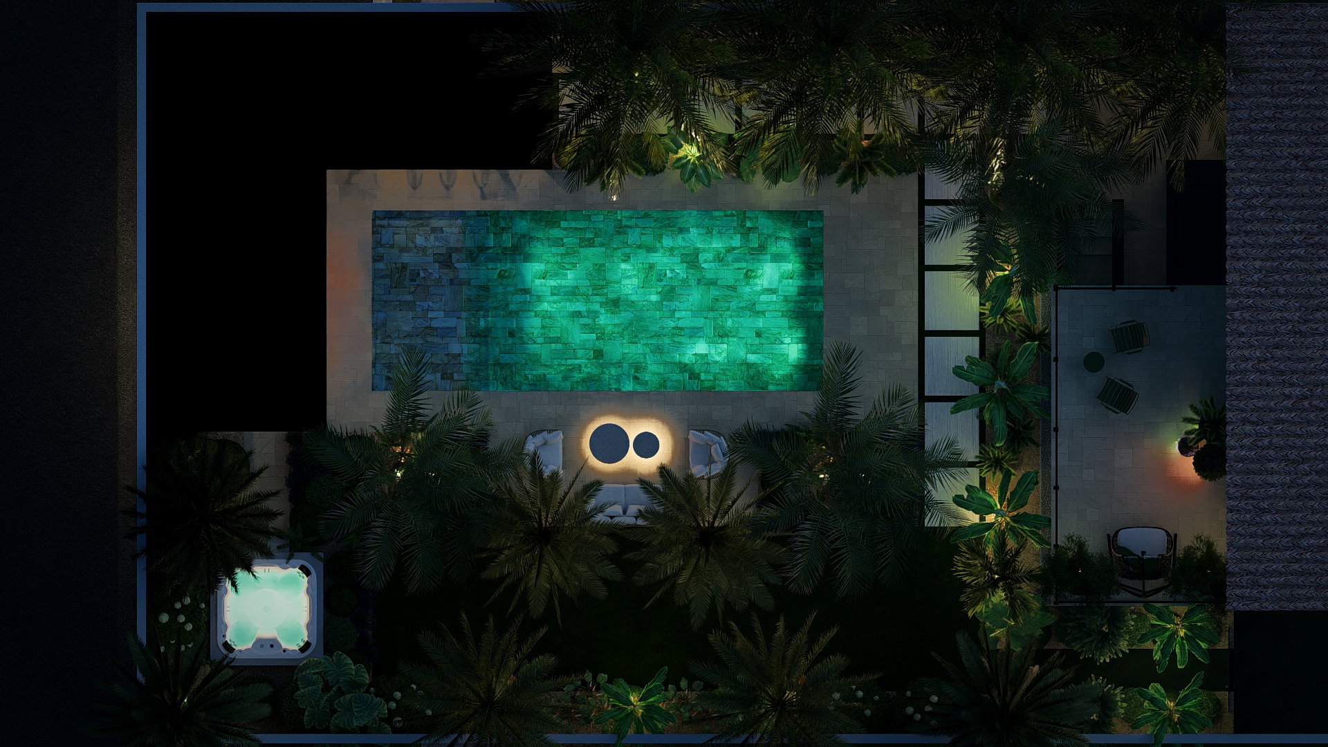 The swimming pool as the central axis of the garden